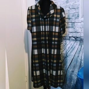 JESSICA HOWARD DARK ACADEMIA PLAID COWL NECK PUFF SLEEVE DRESS WOMEN'S SIZE 2X